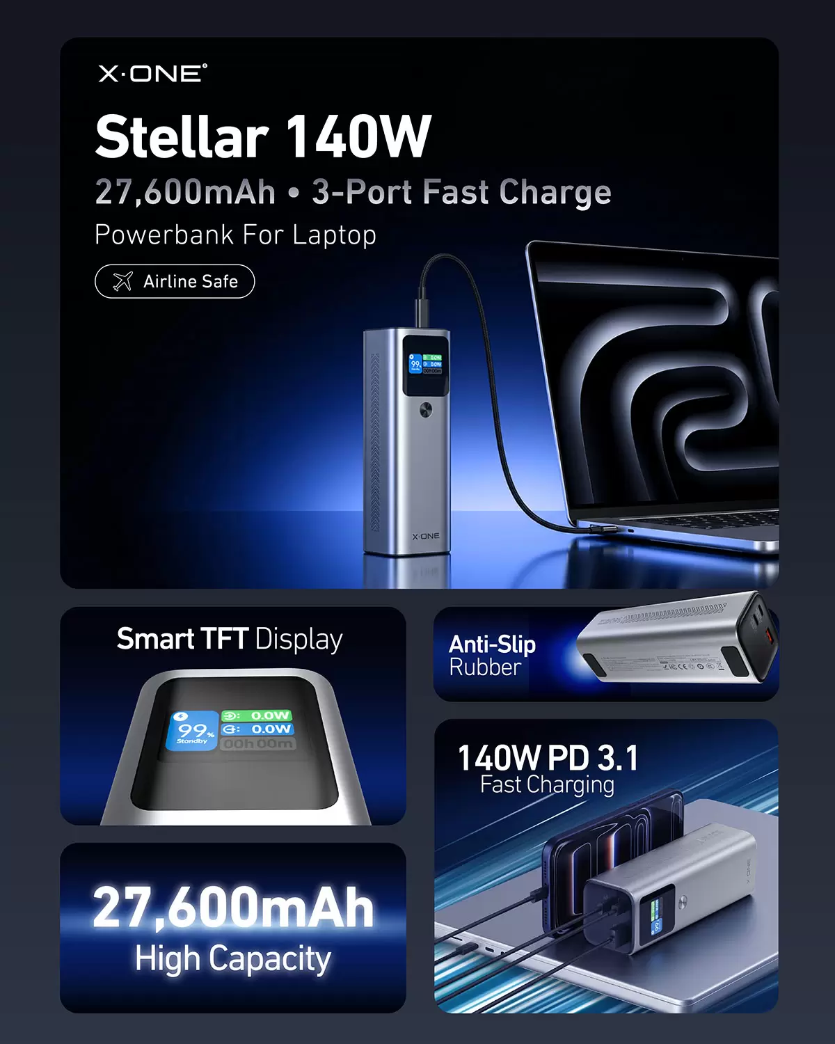 Bater&iacute;a externa estelar de 140 W y 27600 mAh