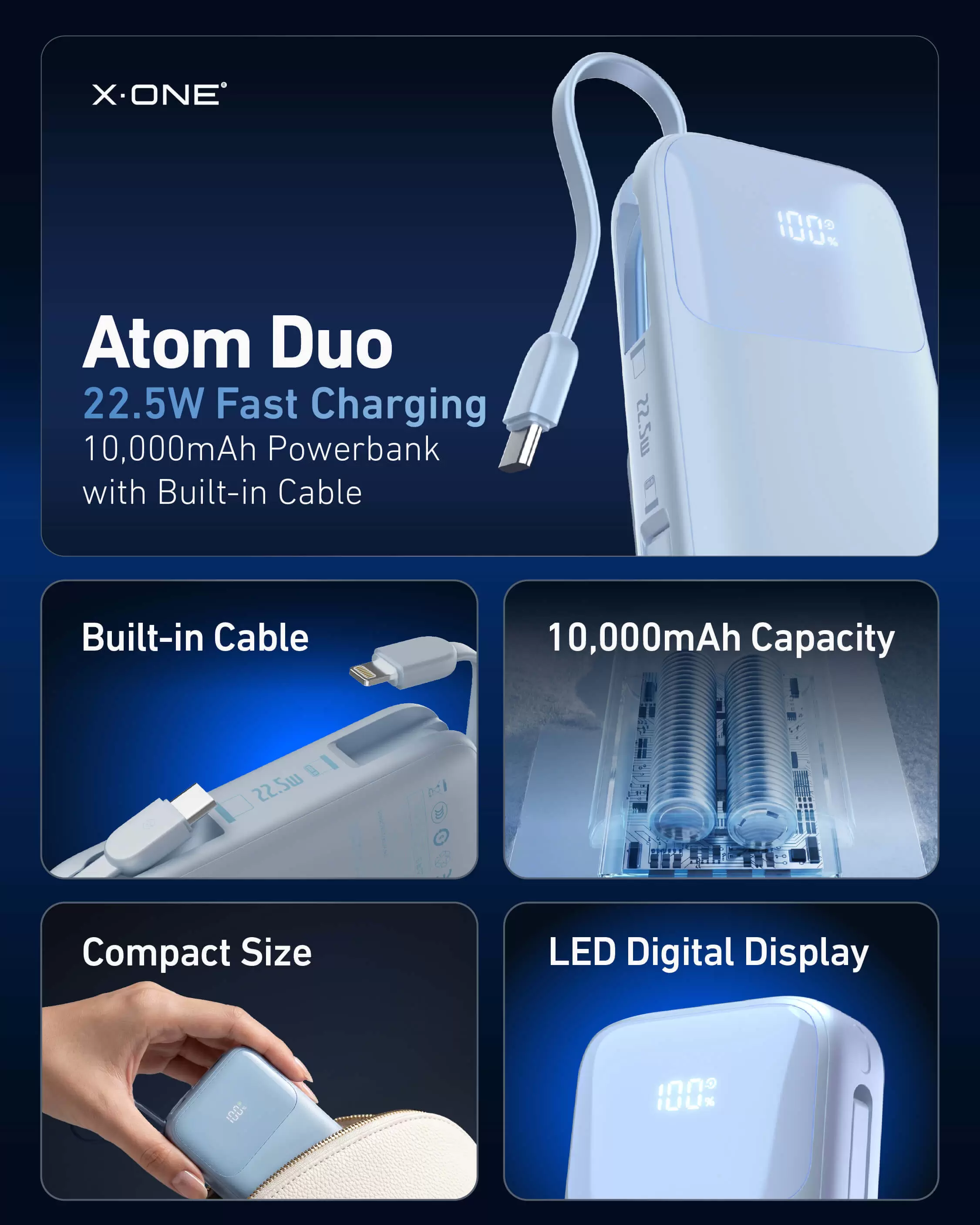 Bater&iacute;a externa Atom Duo de 22,5 W y 10000 mAh